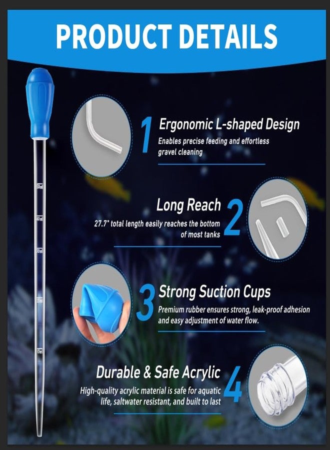 Depeew 50ml Aquarium Coral Fish Feeder, 27.7IN Extra Long Turkey Baster for Aquarium Siphon for Fish Tank Water Changer, Aquarium Cleaning Tools, Blue - Image 3